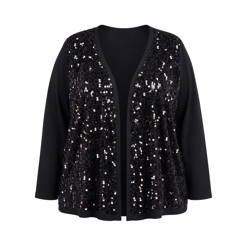Apt. 9 Cardigan 1X Black Sequin Open Front Glam Holiday Classic
